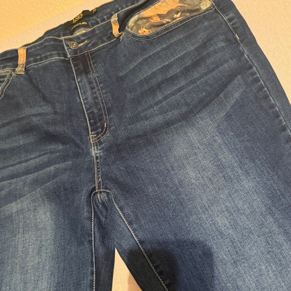 Lucky & Blessed Women Horse Print Flare Jeans Dark Wash Western Denim Size 20